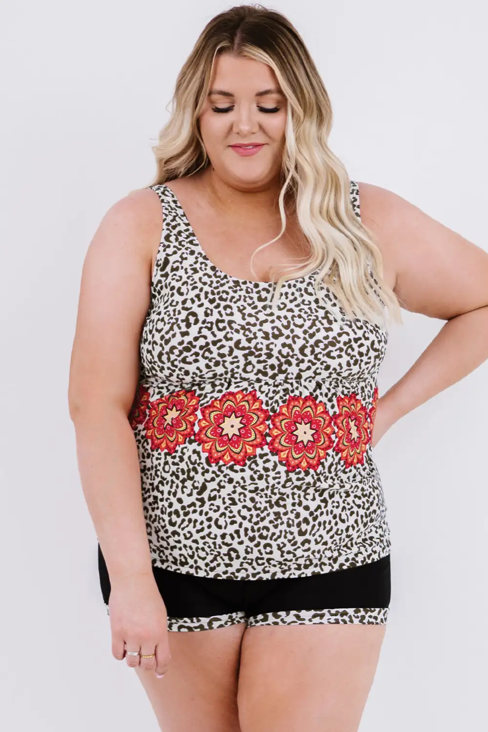 Swimwear Leopard Tribal Print Plus Size Tankini Set