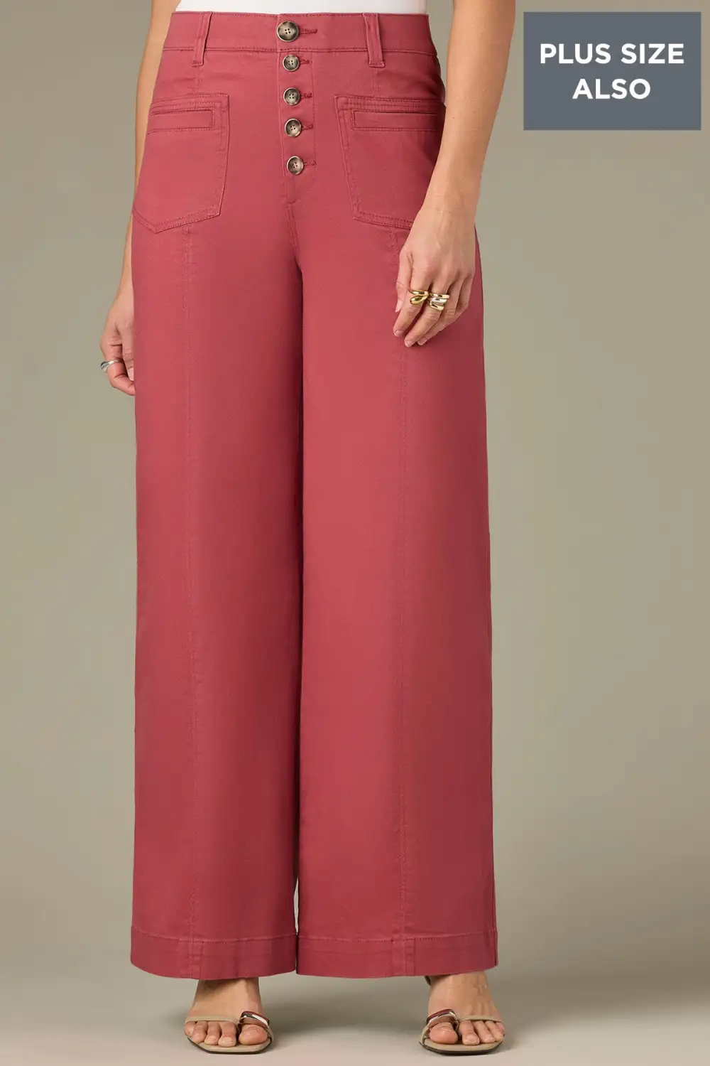Button Fly Wide Leg Plus Size Pants