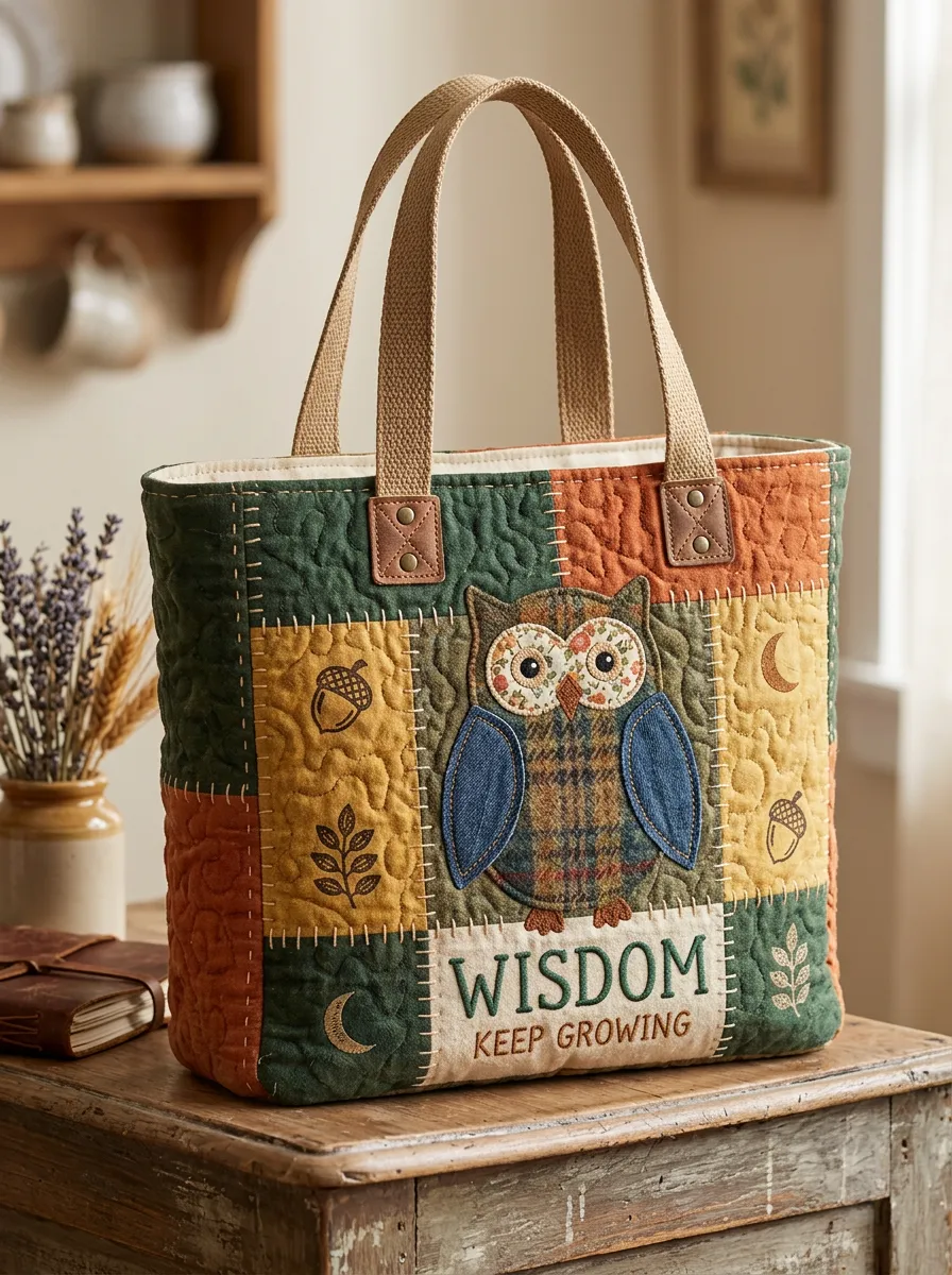 Owl Wisdom Nature Lover Quilted Printed Tote Bag