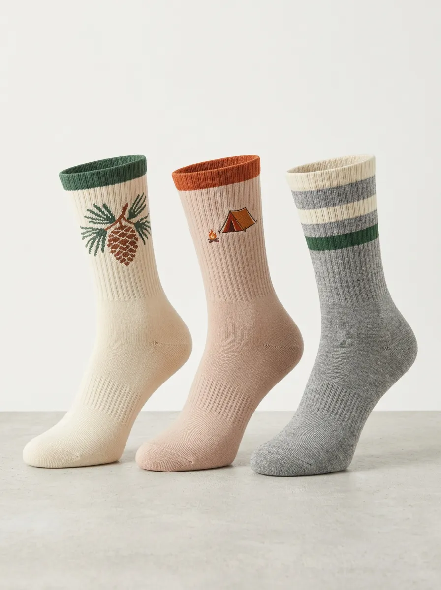 Outdoor Striped Nature 3-Pair Mid-Calf Athletic Socks