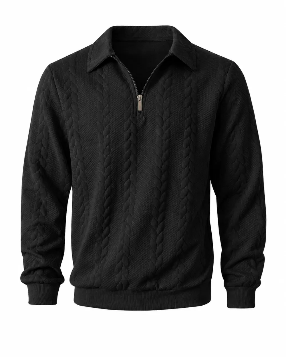 Men's spring knitted long-sleeved slim-fit polo shirt, daily wear, casual and versatile, retro zipper half-button design