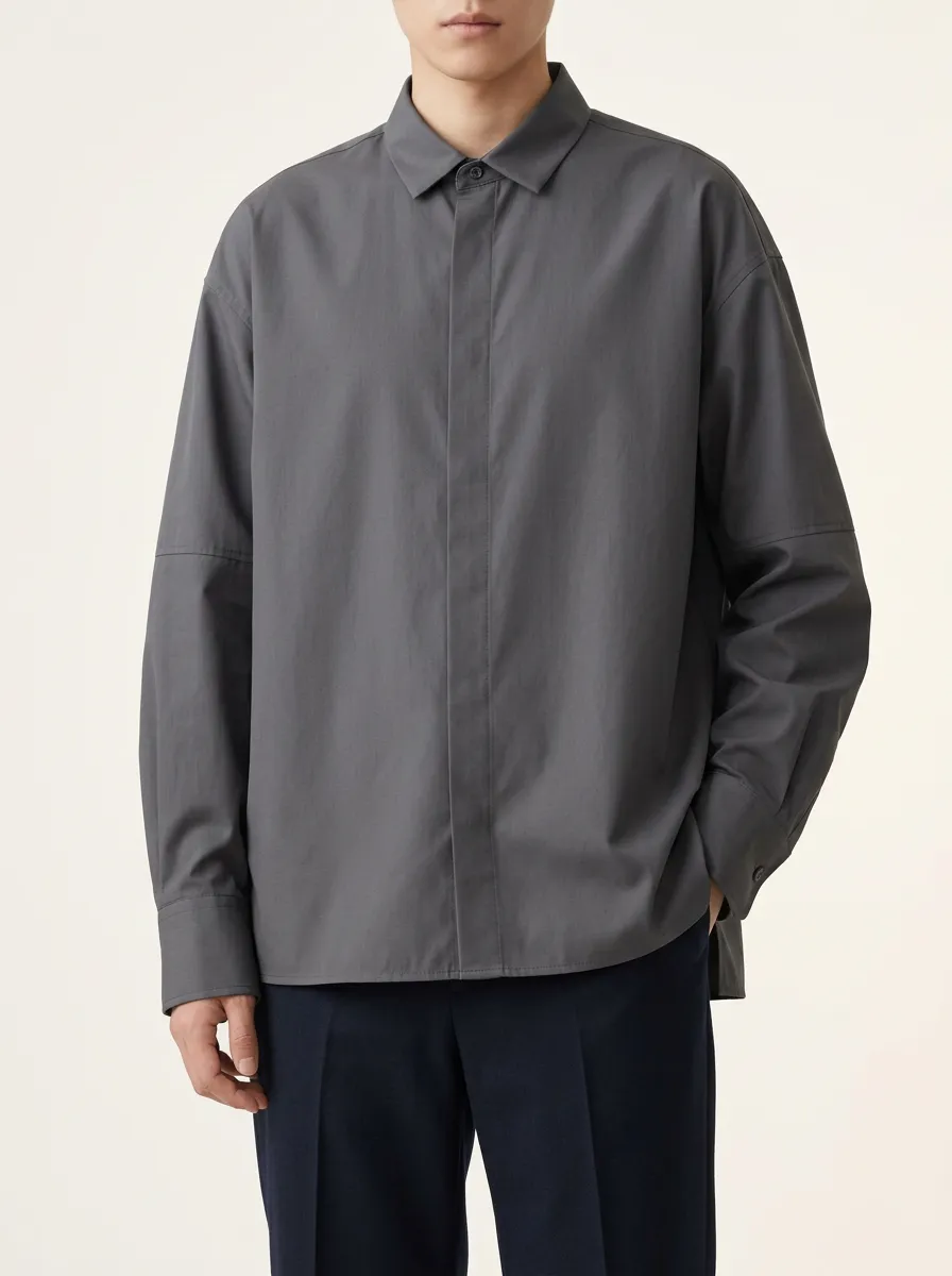 Button Front Long Sleeve Shirt in Grey
