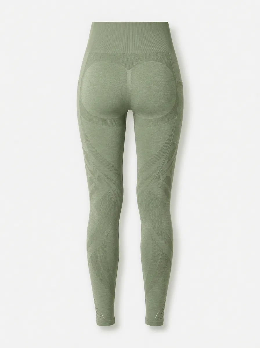 Women's Fitness Gym Olive Green Seamless Textured Printed Leggings