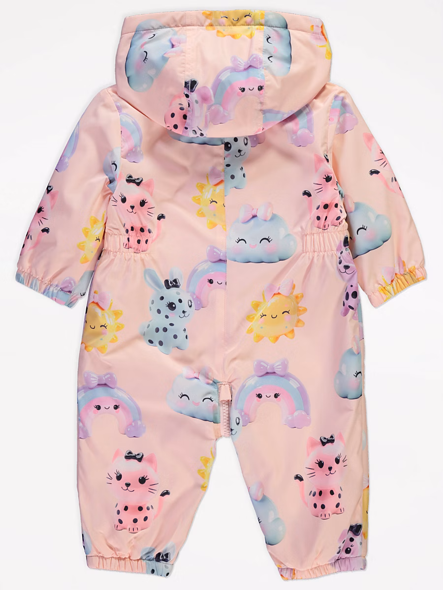 Pink Cute Fleece Lined Hooded Puddle Suit detail 1