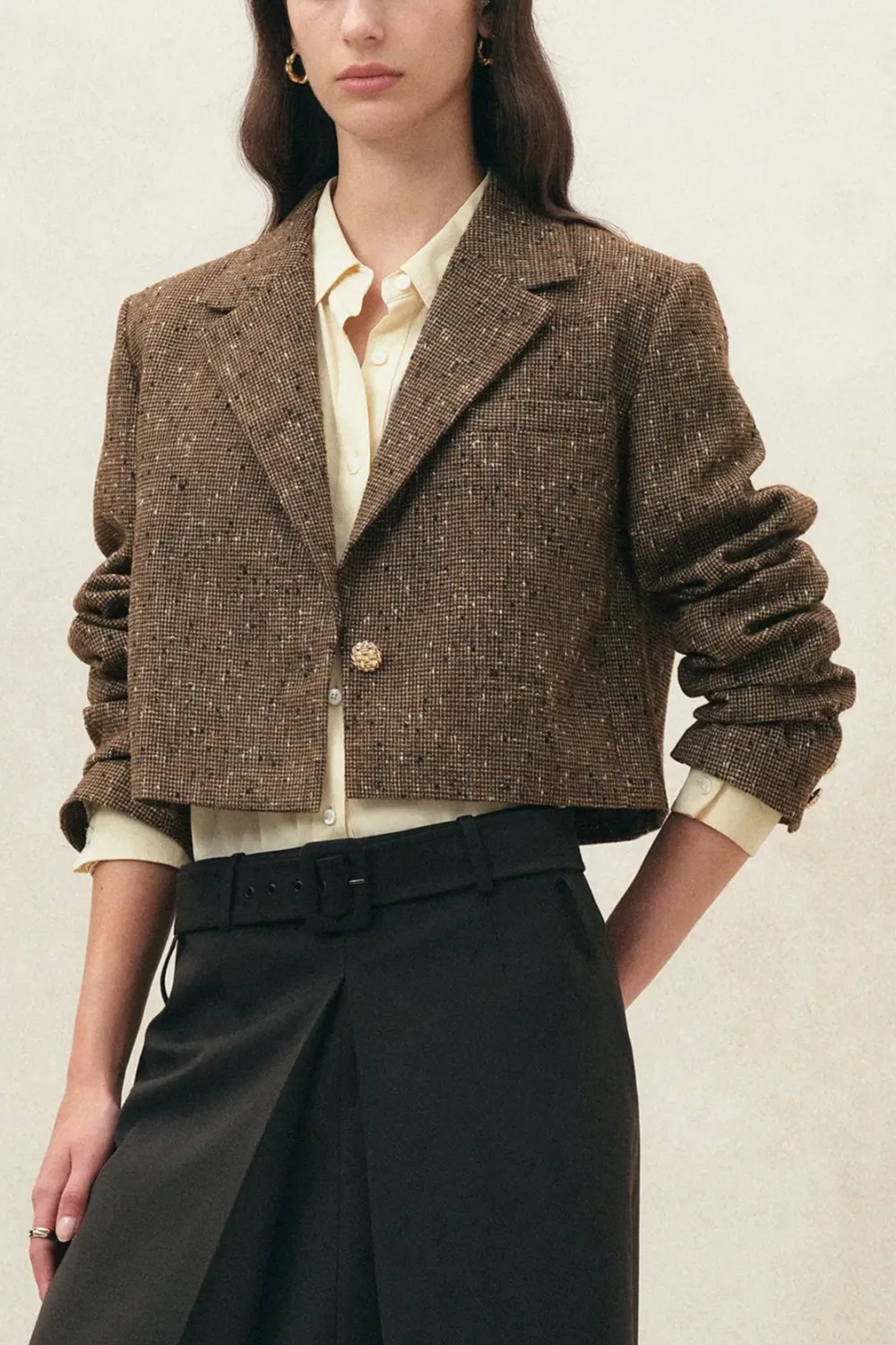 Cropped Houndstooth Tailored Blazer