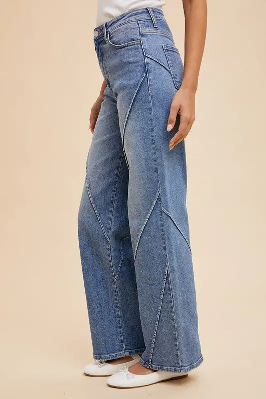 Wear Decorative Seams Wide Leg Denim Jeans
