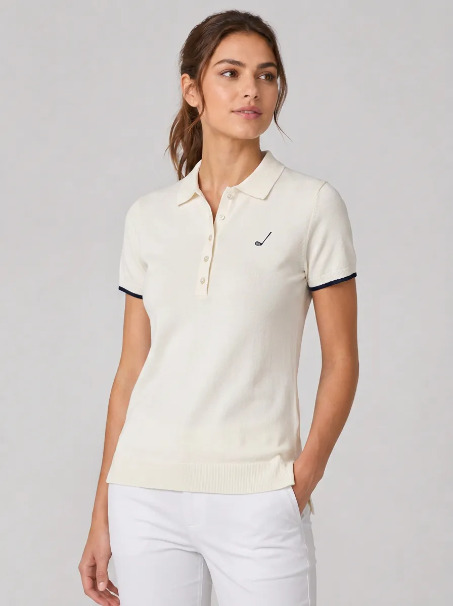 Women's Equestrian Lover Horse Riding Printed Contrast Trim Knit Polo Shirt