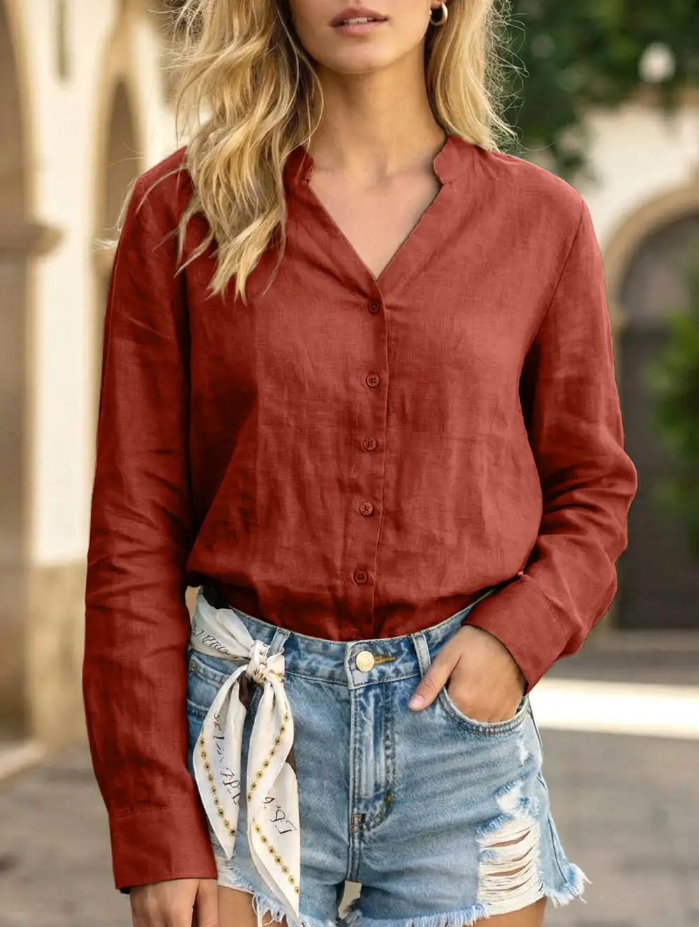 Ramie V Neck Lightweight Top