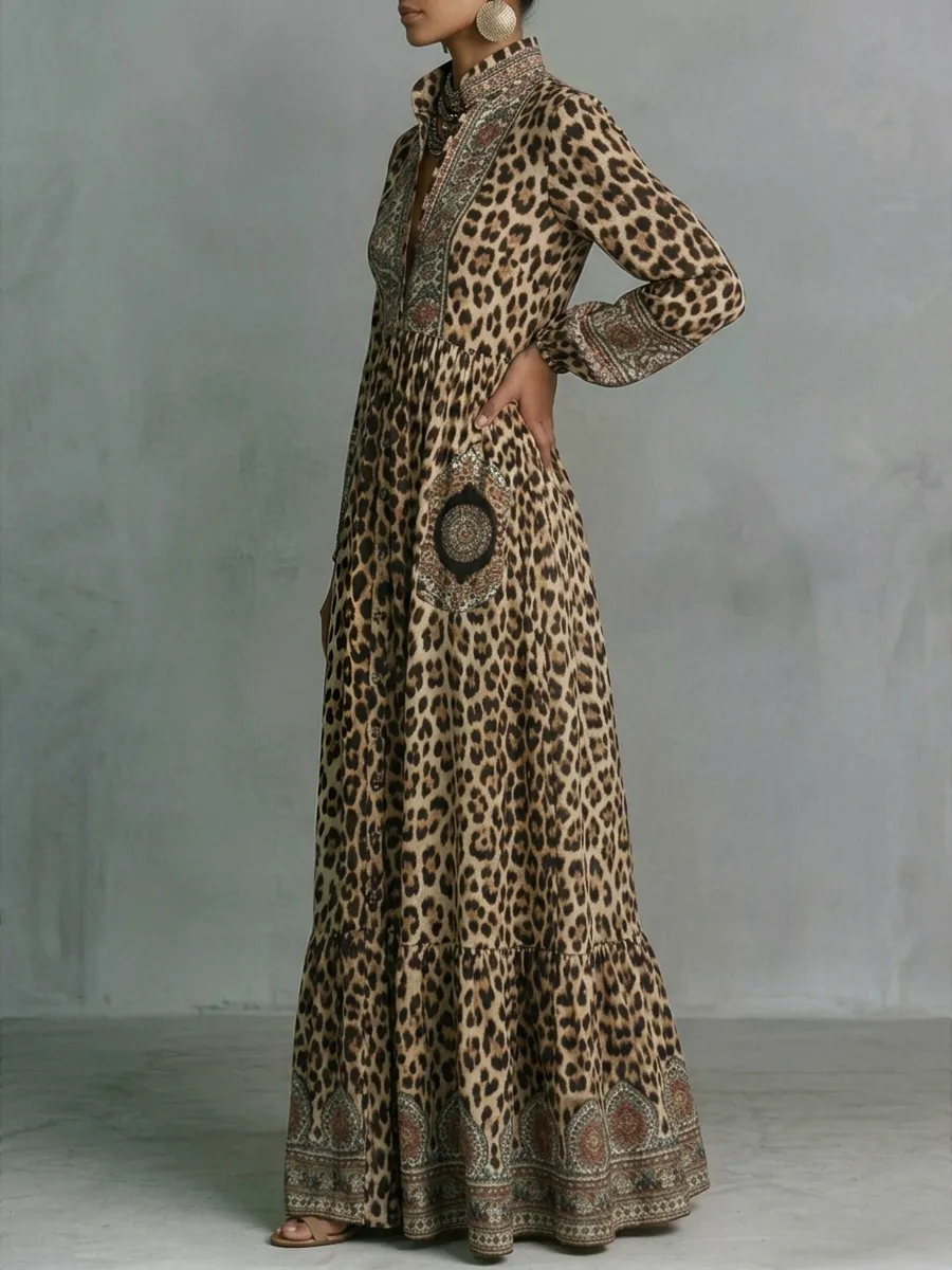 Printed Buttoned Maxi Dress