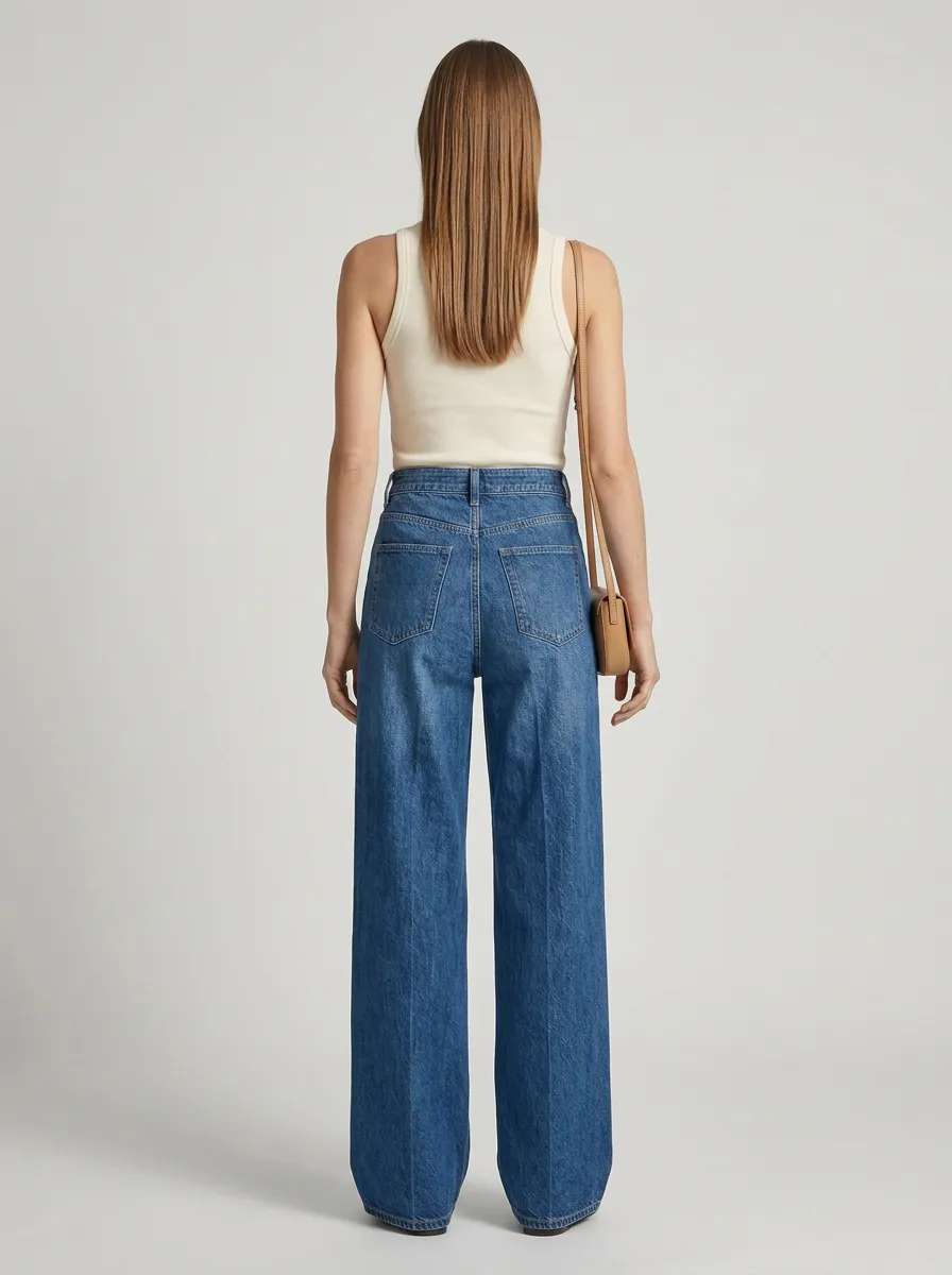 Women's Geometric High-Rise Patch Detail Wide Leg Jeans
