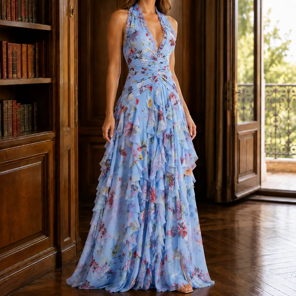 Classic Refined Women's Ruffle Maxi Dress
