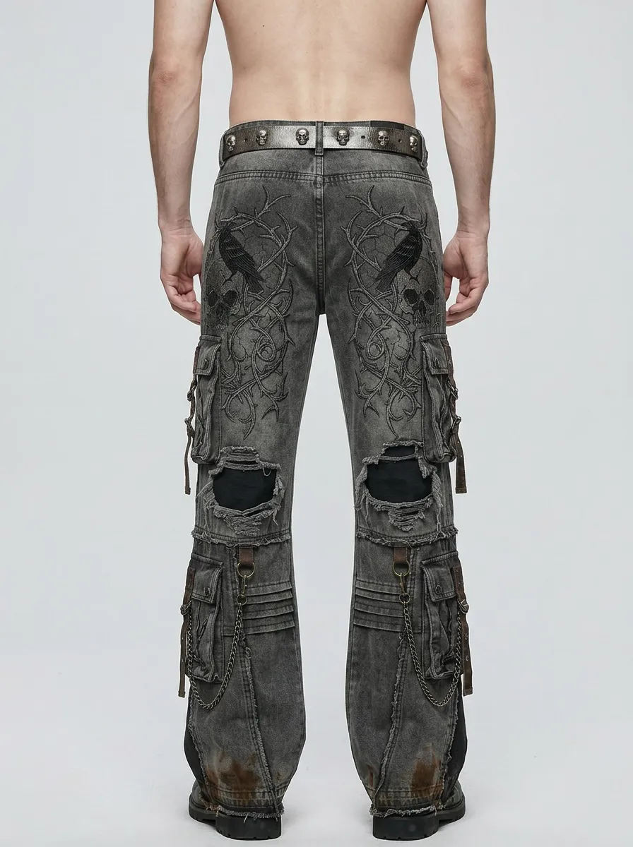 Midnight Skull Raven Thorn Darkwear Style Men's Gothic Cargo Pants