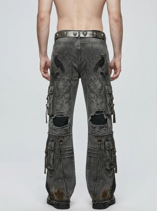Midnight Skull Raven Thorn Darkwear Style Men's Gothic Cargo Pants