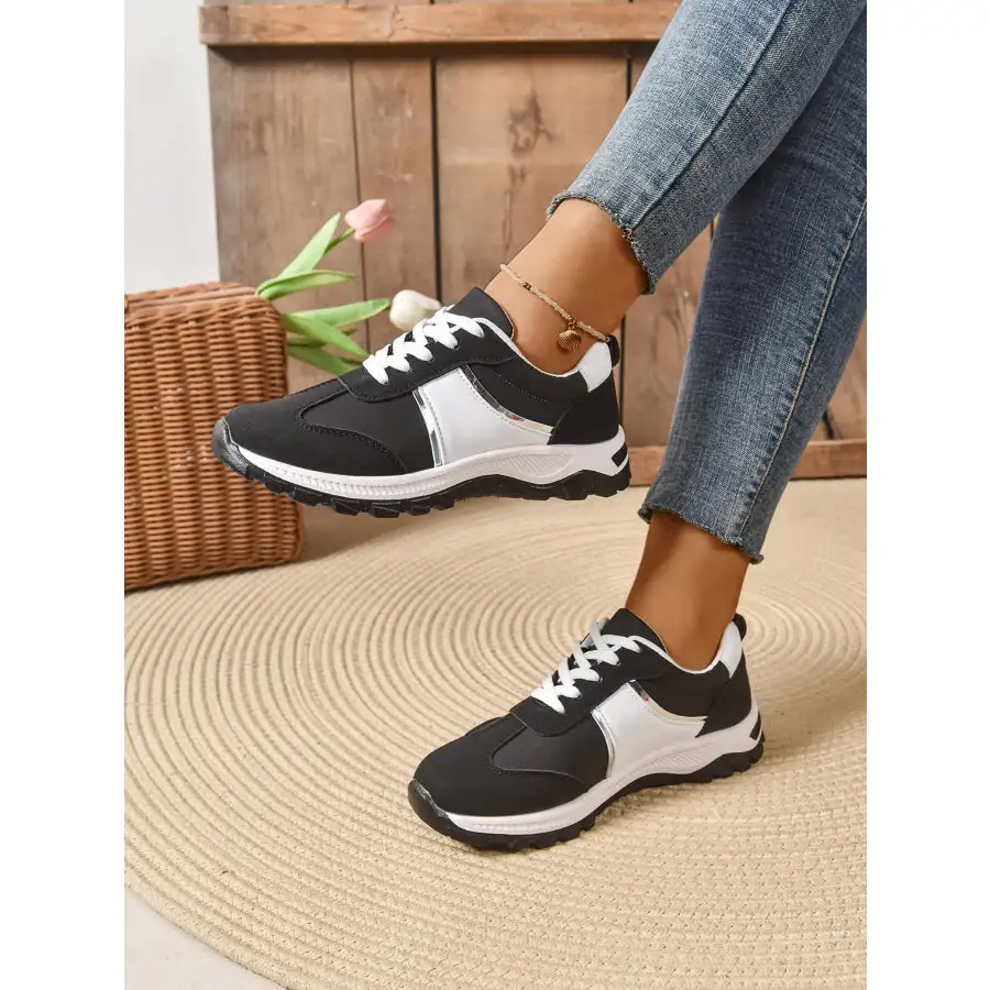 Contrast Lace Up Sneakers Shoes