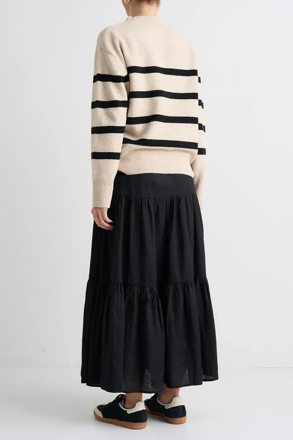 Ruffled Hem Linen Midi Skirt