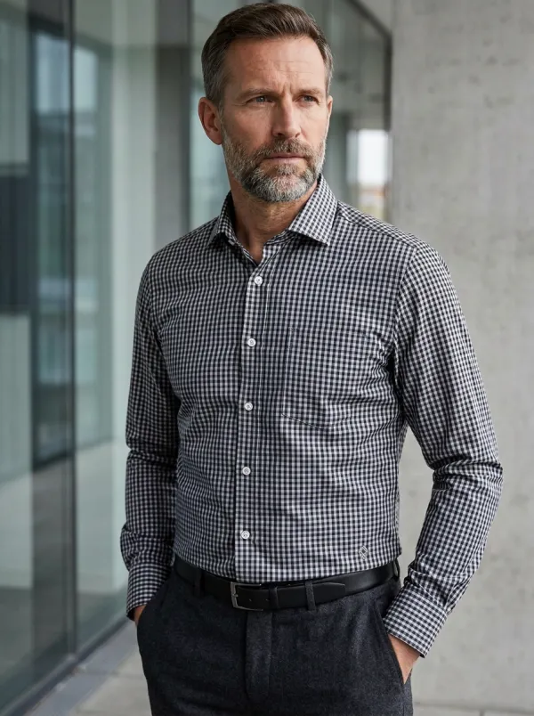 Men's Non-Iron Cotton Blue Gingham Check Printed Shirt
