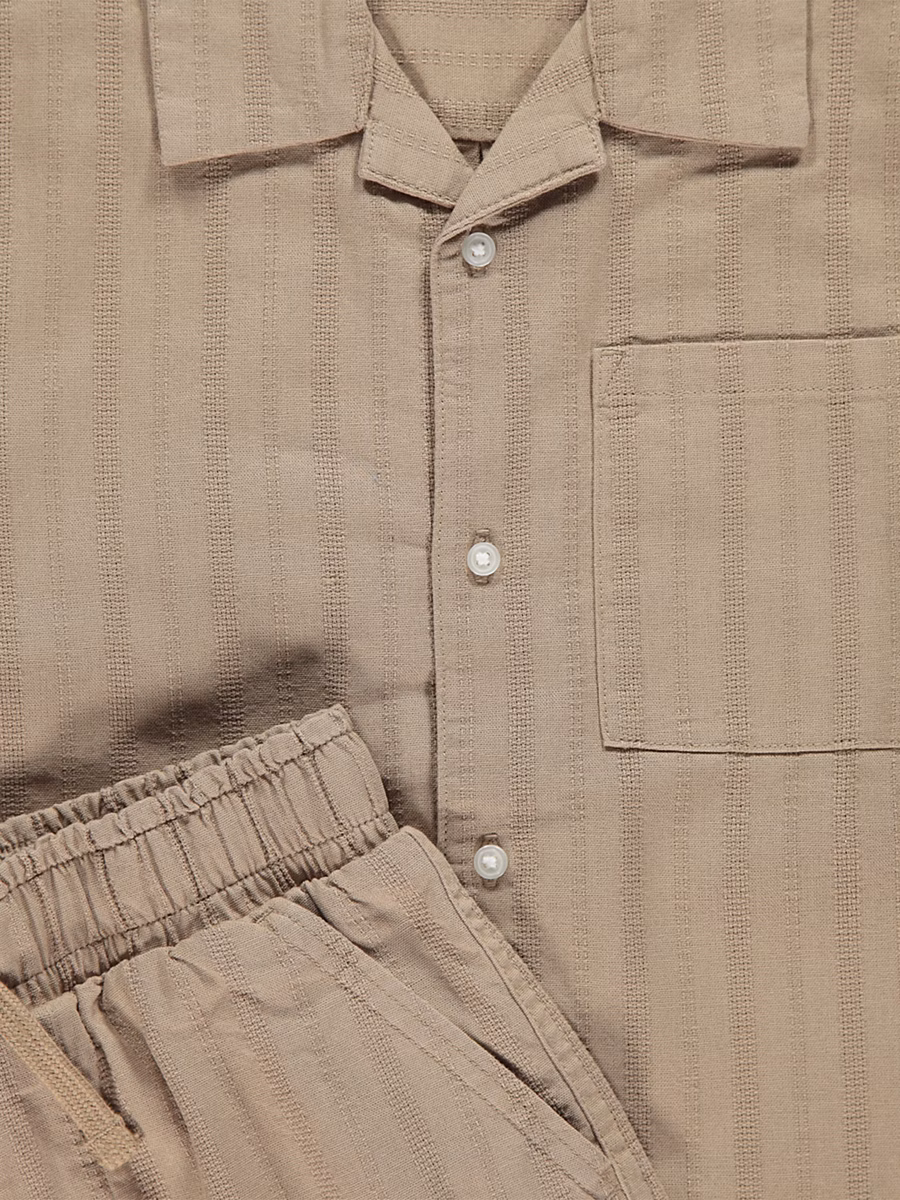 Stone Textured Striped Shirt and Shorts Outfit detail 1