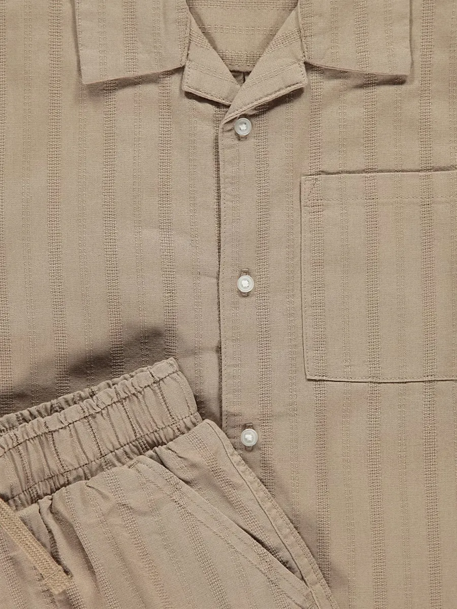 Stone Textured Striped Shirt and Shorts Outfit