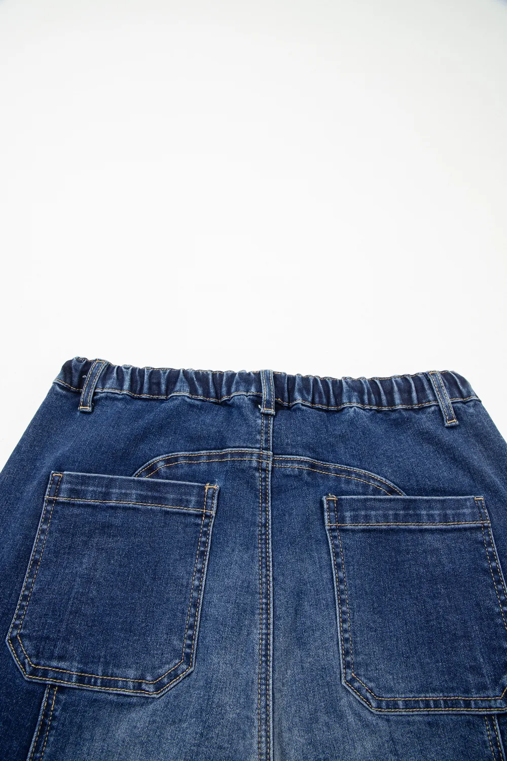 Deep Blue Drawstring Wide Leg Jeans