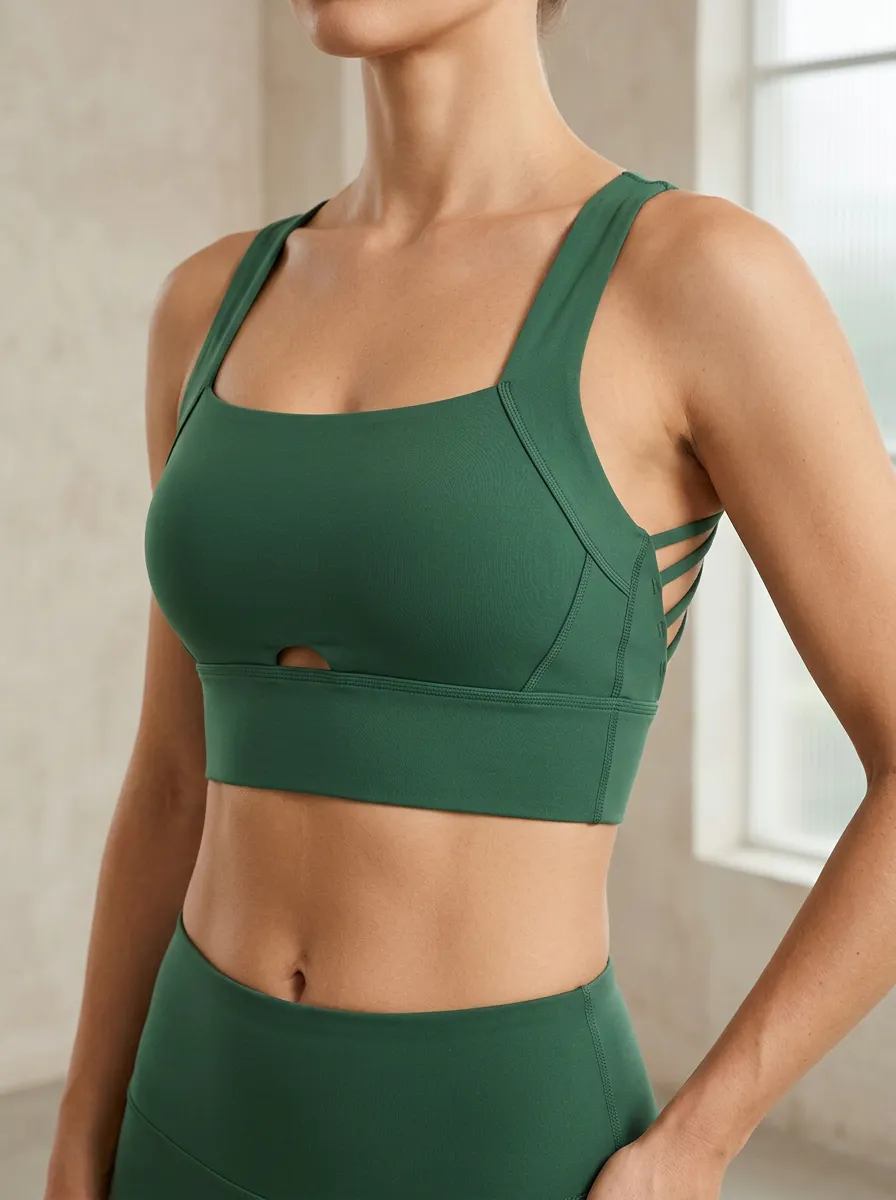 Women's Square Neck Strappy Back Cutout Studio Sports Bra