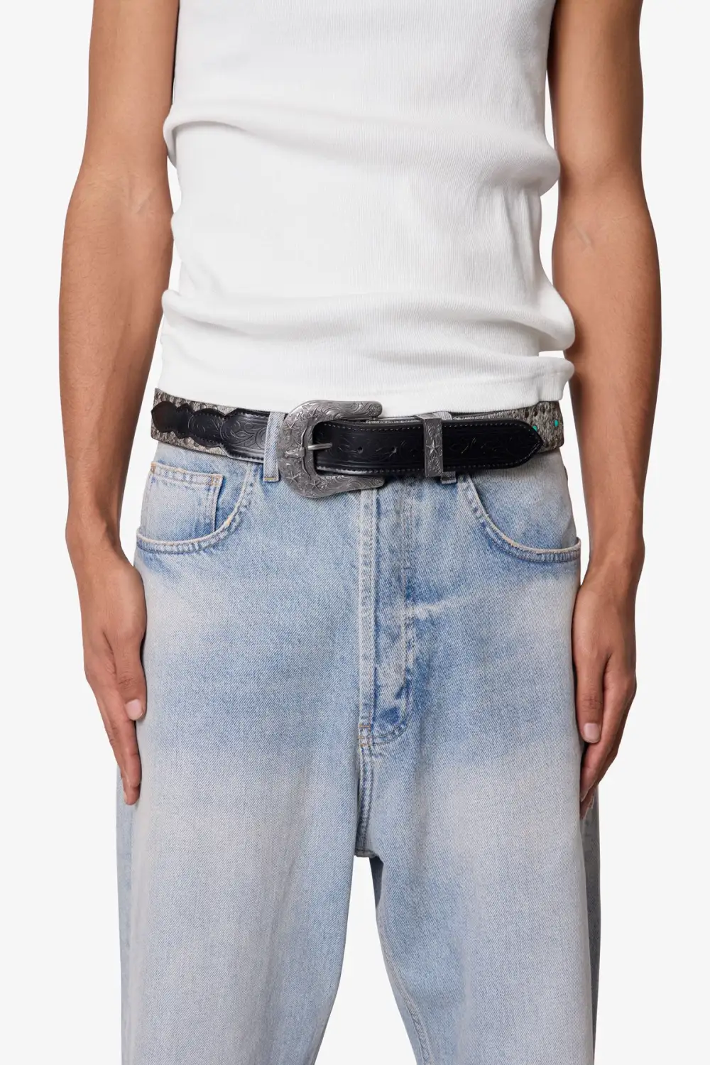 Cross Studded Ornate Buckle Leather Belt
