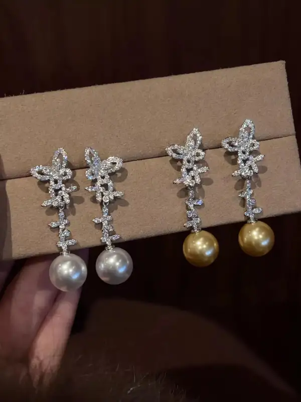 Women's Butterfly Pearl Drop Earrings