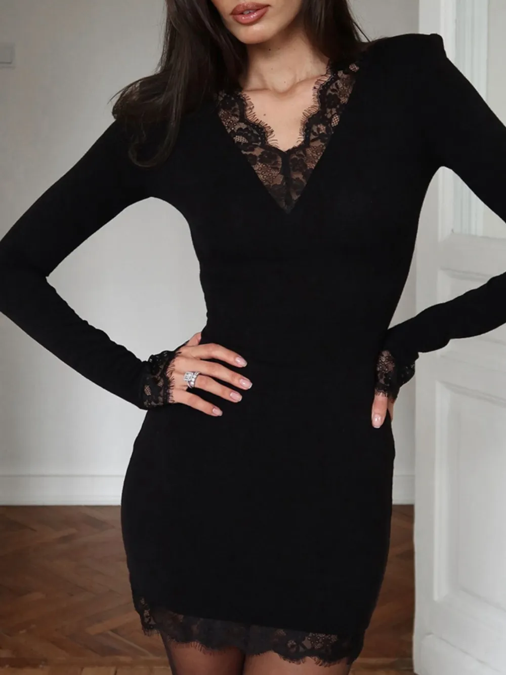Balanced Detail Lace Mini Dress