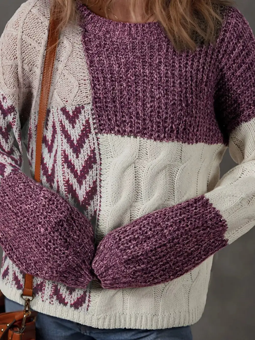 Cable Knit Color Block Patchwork Sweater