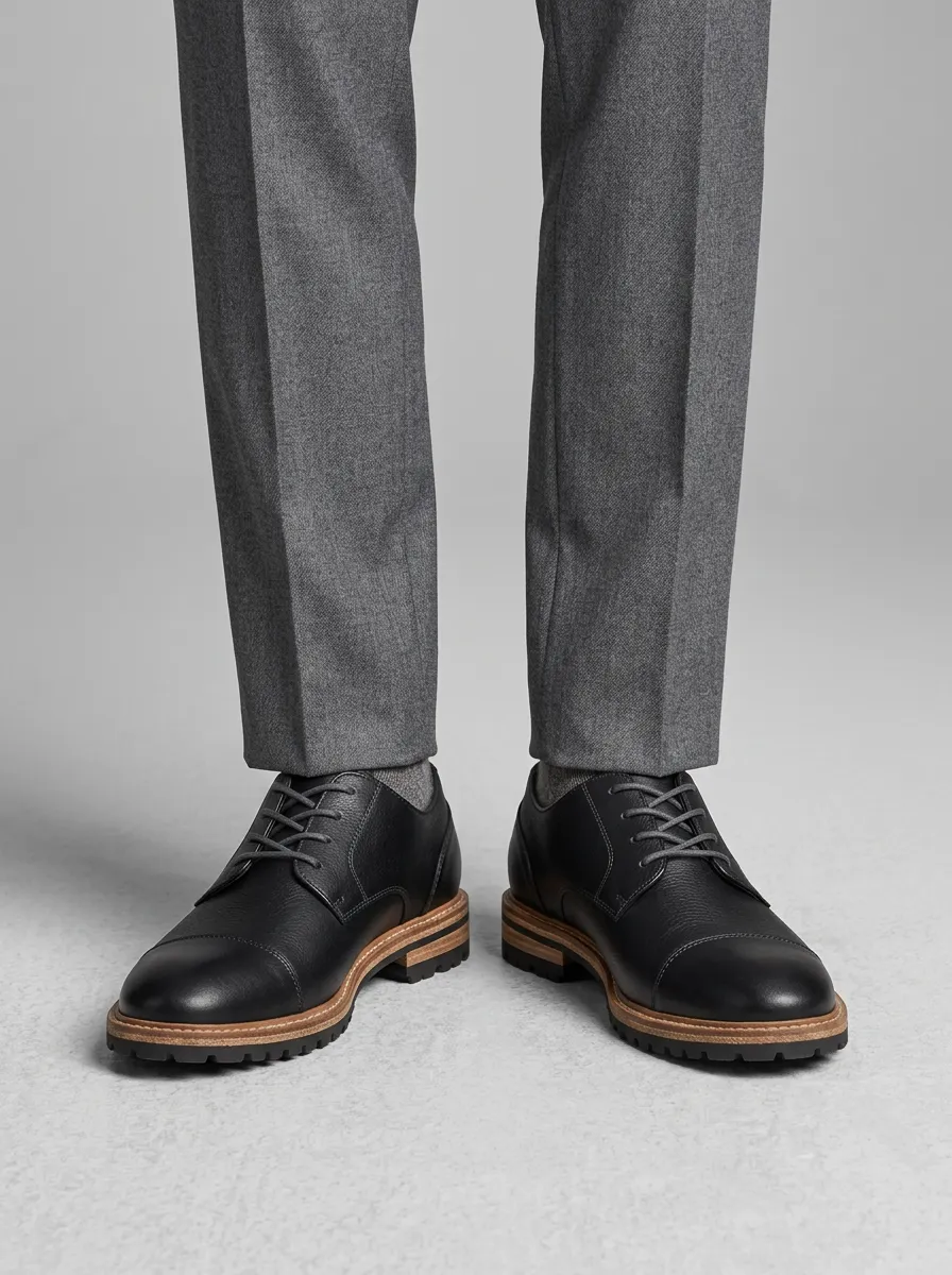 Men's D4 Classic Black Leather Cap Toe Oxford Shoes