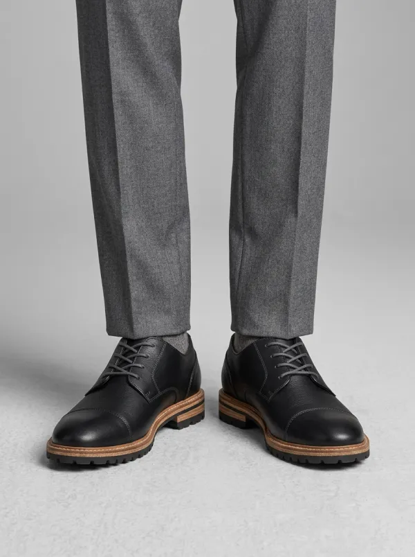 Men's D4 Classic Black Leather Cap Toe Oxford Shoes