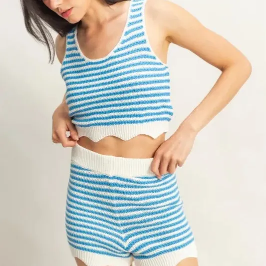 Striped Cropped Tank and Shorts Set
