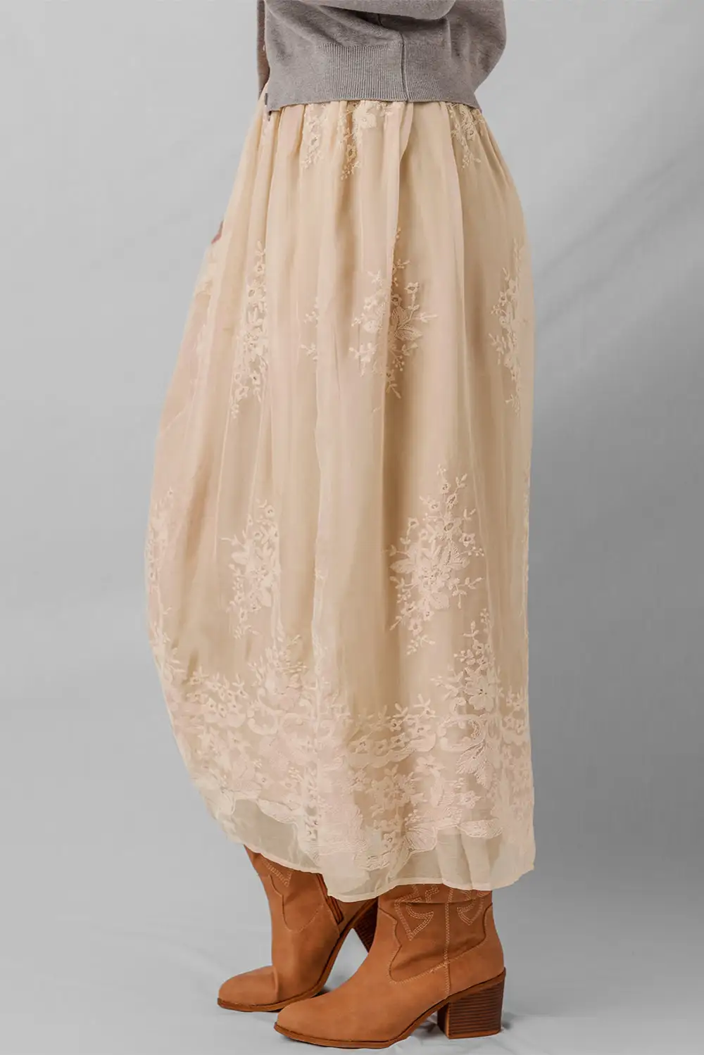 Fluid Mesh Embroidered Skirt