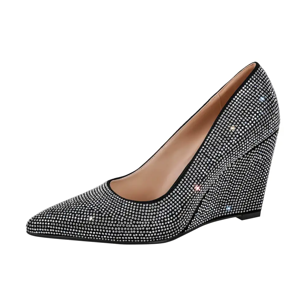 Rhinestone Pointed Toe Mid Heel Pumps