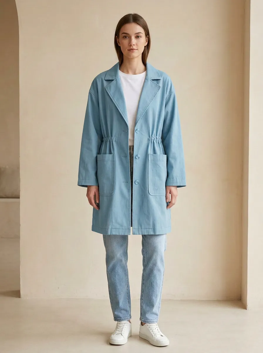 Drawstring Waist Printed Coat