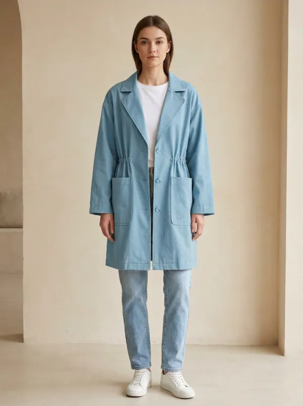 Drawstring Waist Printed Coat