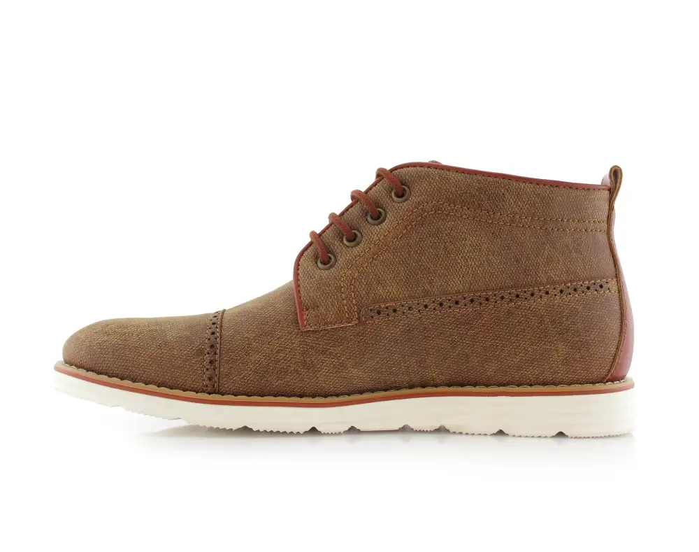 Faux-Leather Two-Tone Cap-Toe Ankle Boots