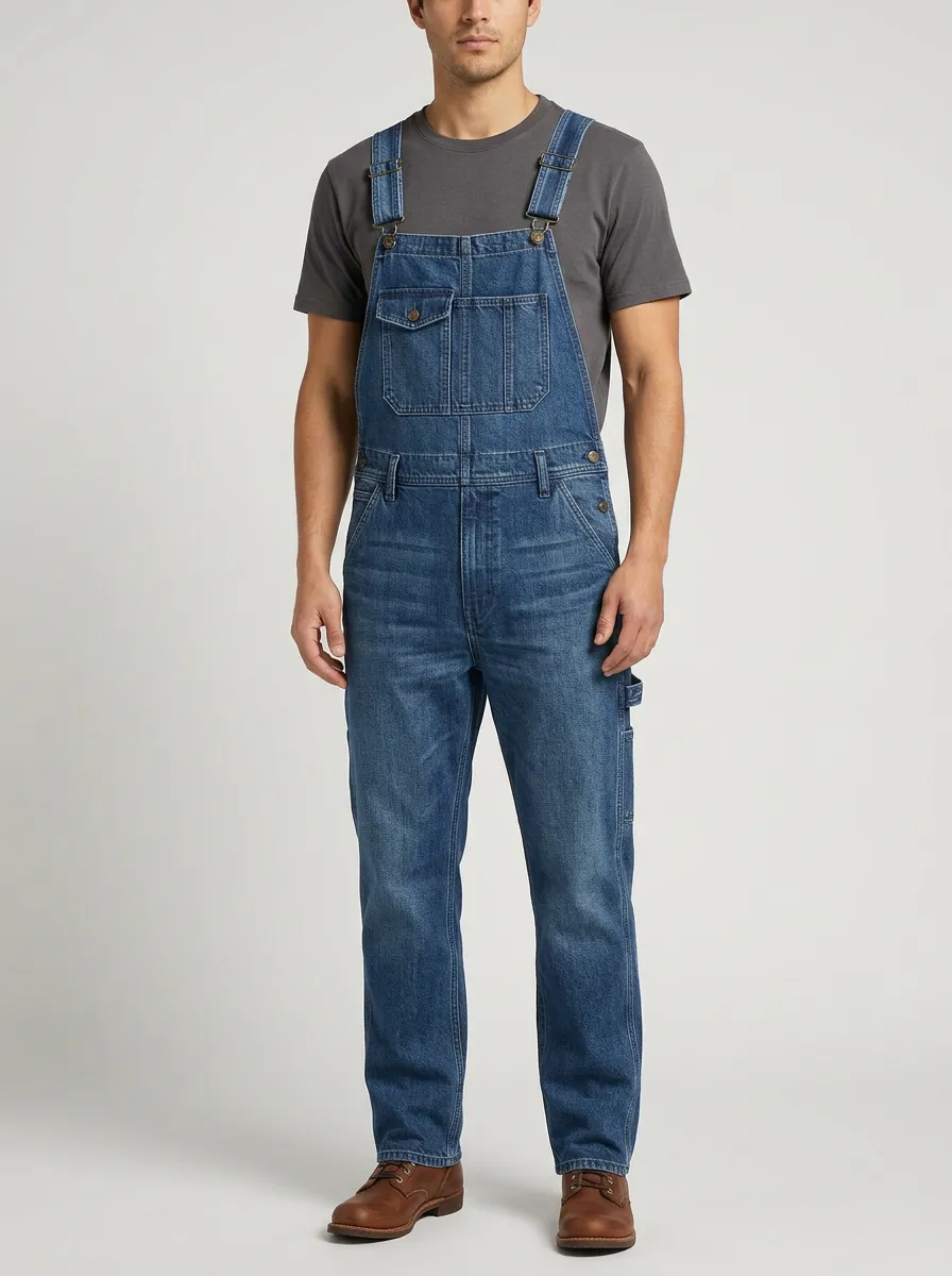 Men's Casual Workwear Blue Denim Bib Overalls