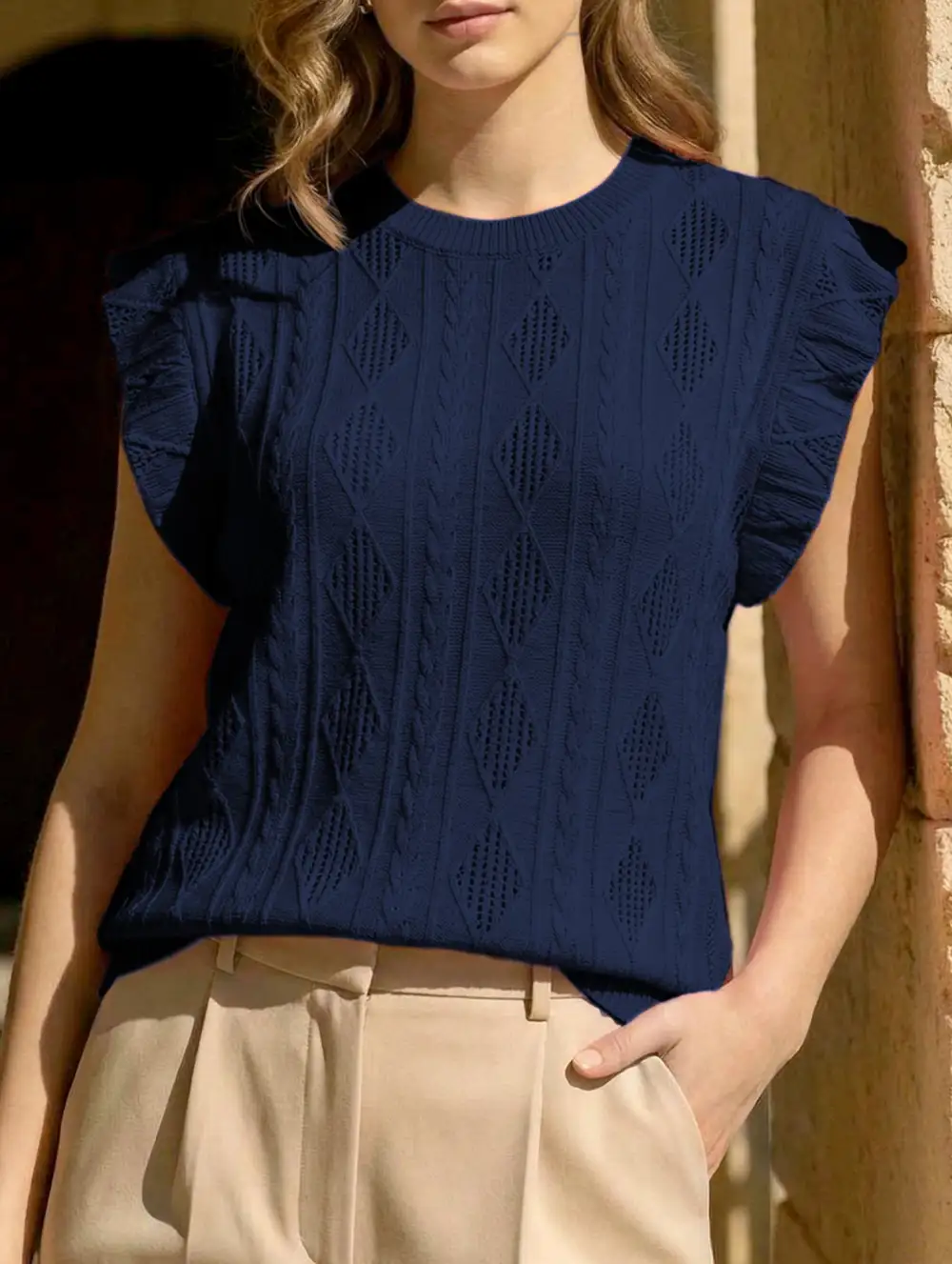 Jacquard Crew Neck Loose Tee
