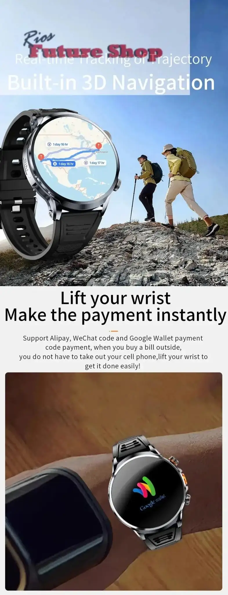 2025 new 4G Android smartwatch 1.95 inch IPS 360*360 screen with 200w camera GPS WiFi 32GB ROM smartwatch with 1100mAh battery