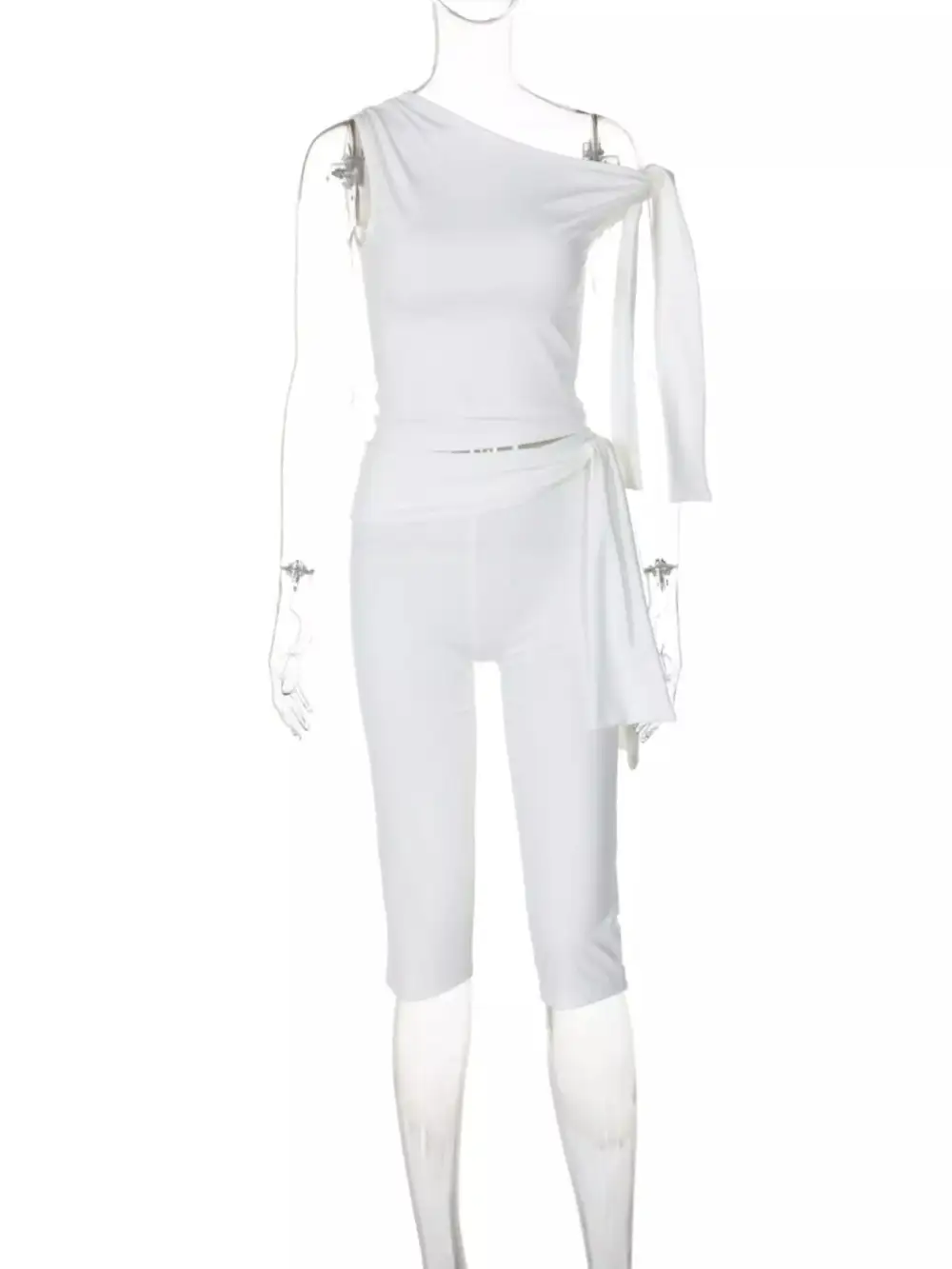 Tied One Shoulder Top and Capris Set