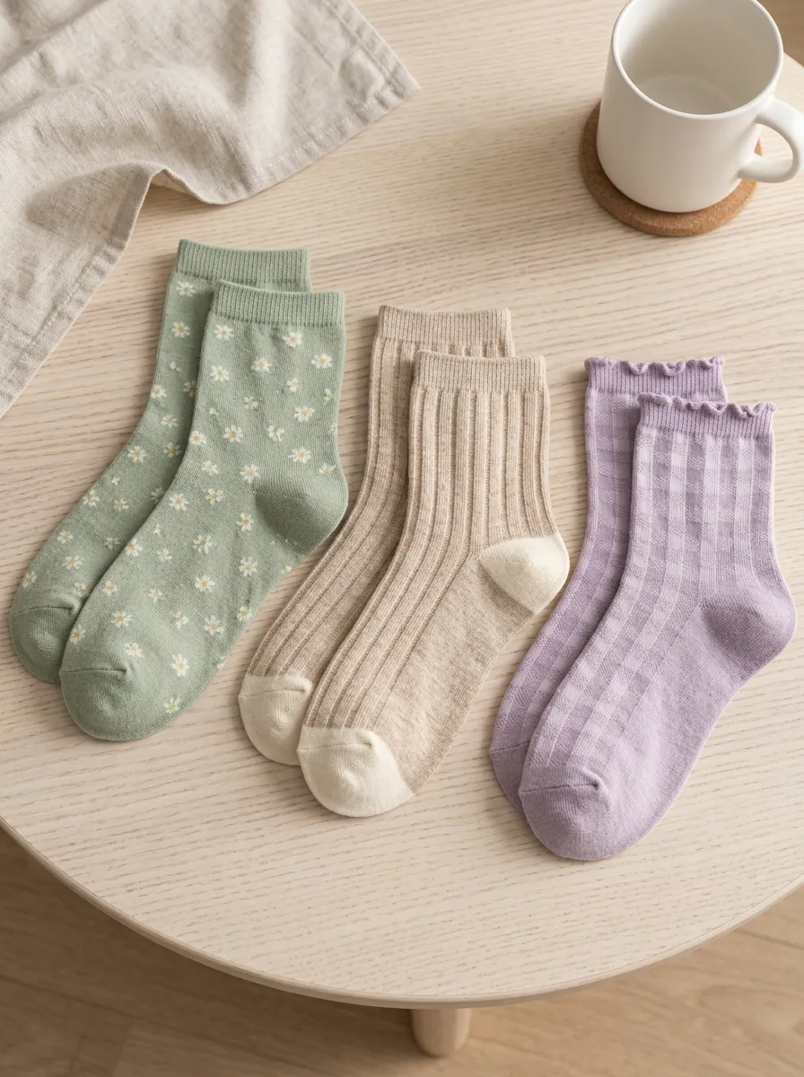 Women's Floral Plaid Ribbed Printed Socks Set