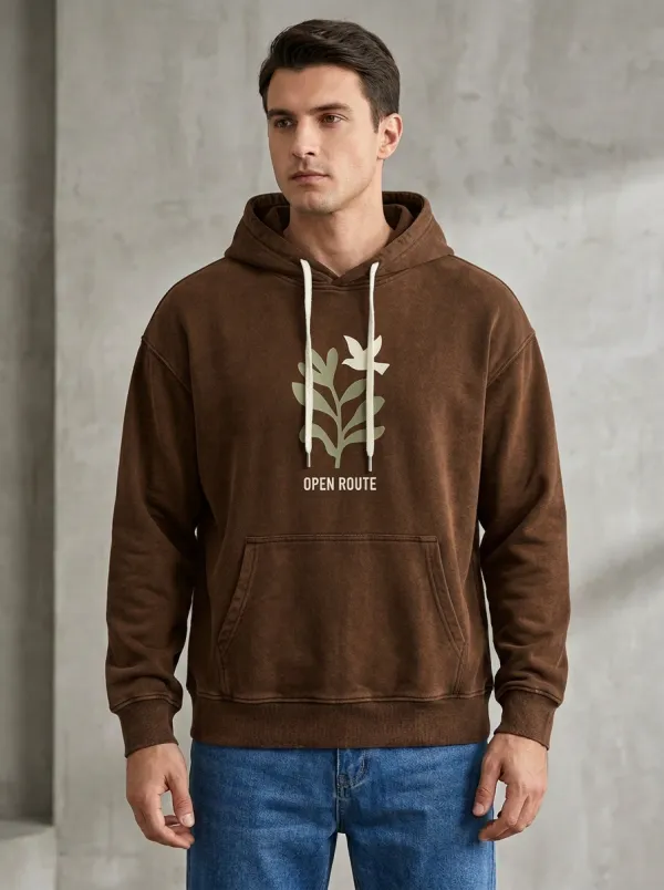 Men's Nature Lover Open Route Bird Plant Print Hoodie