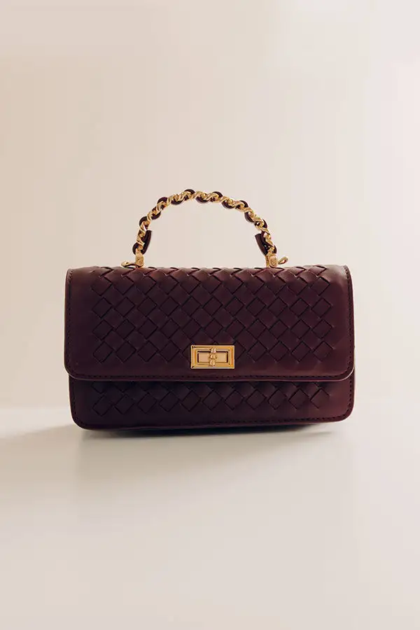 Remarkable Style Faux Leather Woven Purse In Windsor Wine