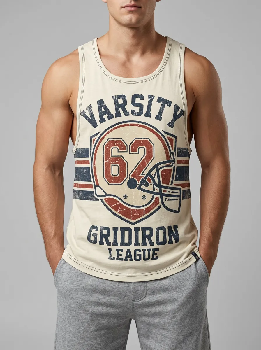Men's American Football Varsity 62 Gridiron Printed Tank Top