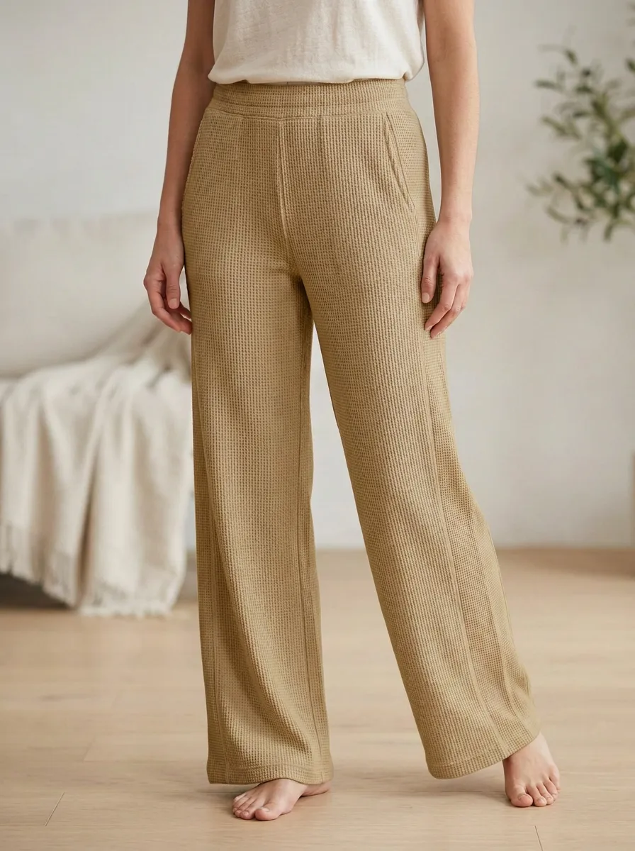 Women's Casual Lounge Waffle Knit Wide Leg Pants