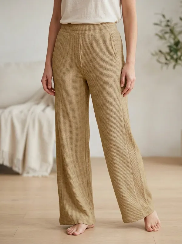 Women's Casual Lounge Waffle Knit Wide Leg Pants