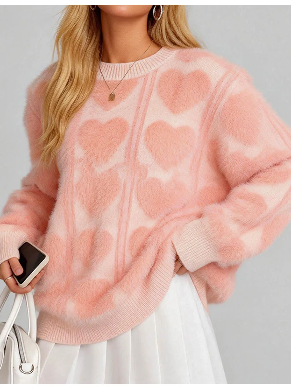 Valentine Heart Faux Mink Fur Pullover Sweater