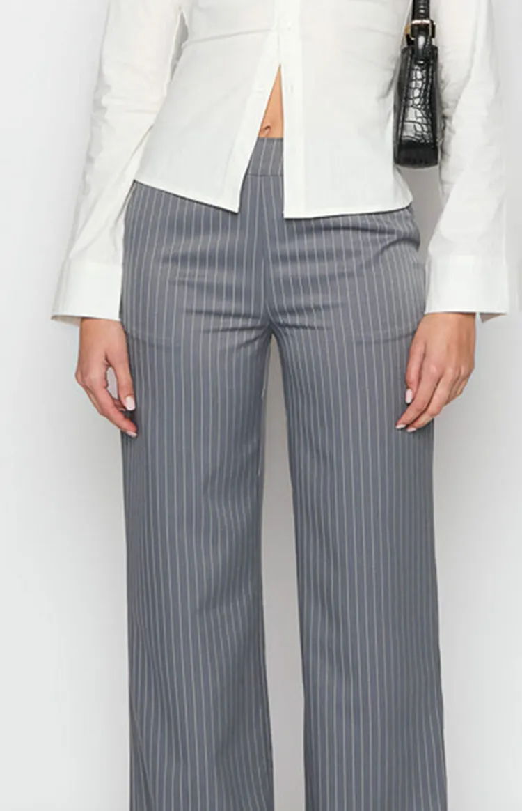 Gray Pinstripe Wide Leg Pants