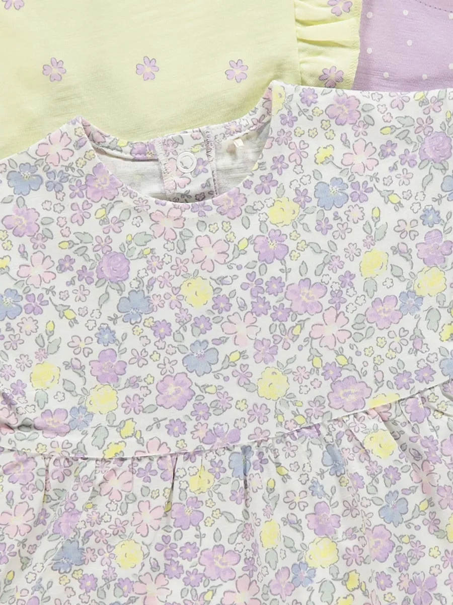 Lilac Floral Frill Sleeve Dresses 3 Pack