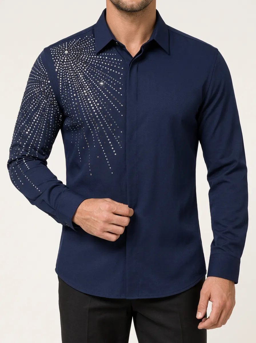 Starburst Crystal Accent Long Sleeve Shirt for Men